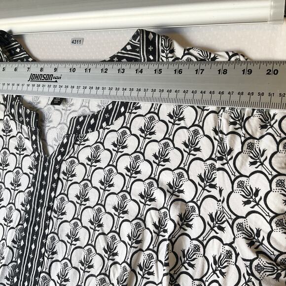 Ellos Women Midi Dress 1X (22/24) Black Floral A-Line 3/4 Sleeve V-neck Stretch - Picture 4 of 11